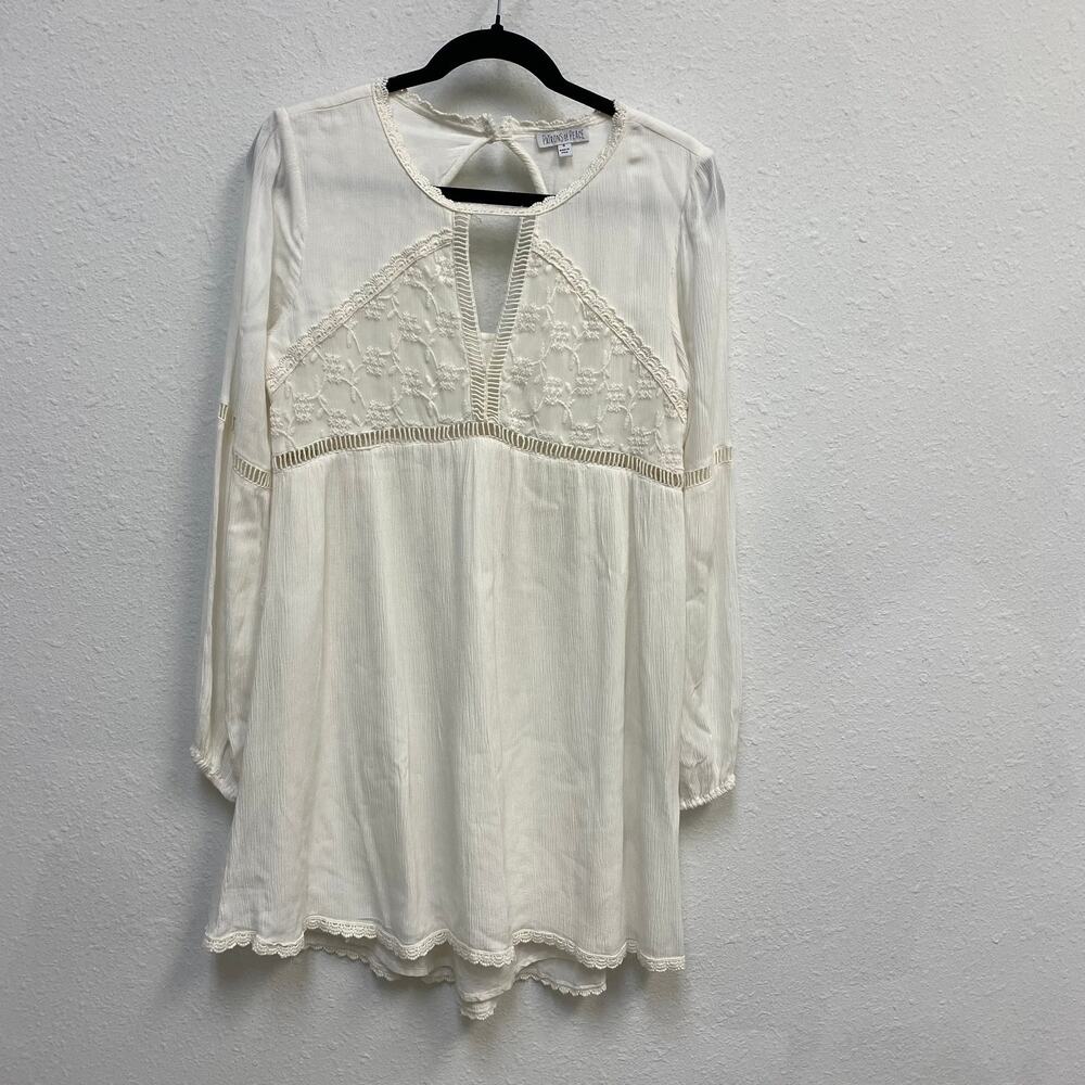 Patrons of Peace White Short Dress S Embroidery Lace Crochet Boho Coquette
